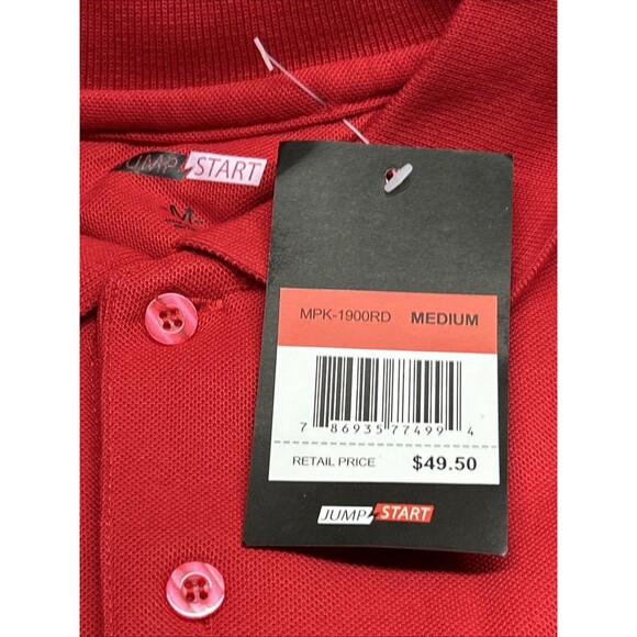 Jump Start Men's Red Short-Sleeve Ribbed Collar Polo Shirt Size Medium NWT - Picture 2 of 4